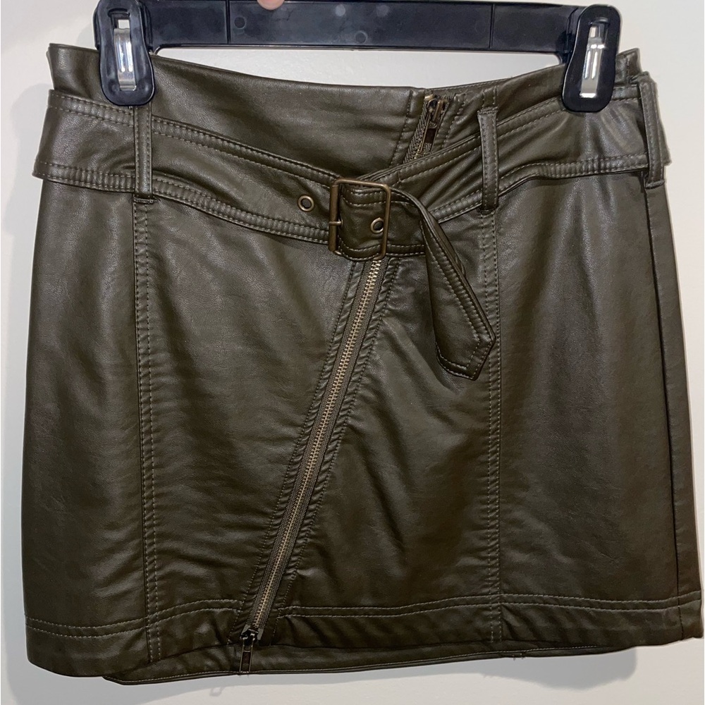 Free People Green Leather Skirt
